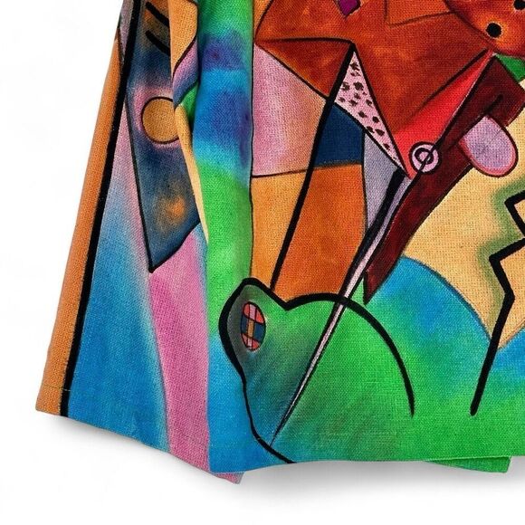 Vtg 90s Dilemma Dhun Schroff 100% Silk Abstract Cubism Art Wear Open Blazer OS - Picture 6 of 13